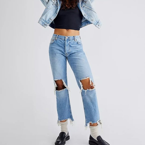 Free People We the Free Maggie Mid-Rise Straight Leg Jean in Light Stone Wash - Picture 2 of 11